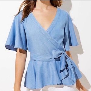 LOFT Chambray Peplum Wrap Top (M)